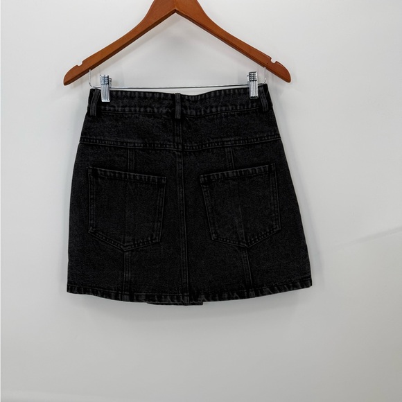 Lulus Black Denim Button Front Mini Skirt High Waist Size Small - Picture 3 of 14
